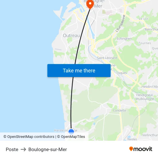 Poste to Boulogne-sur-Mer map