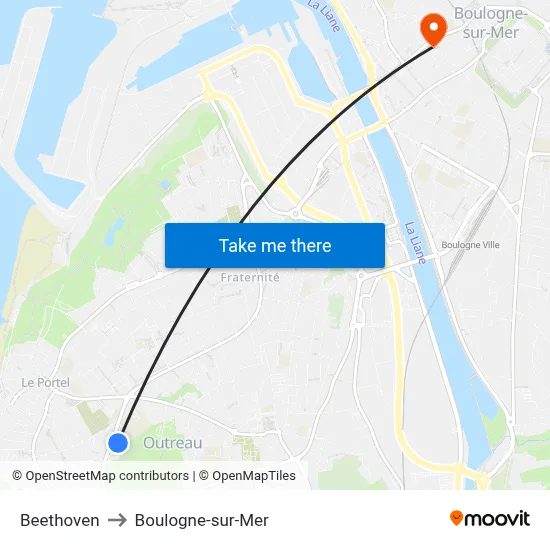 Beethoven to Boulogne-sur-Mer map