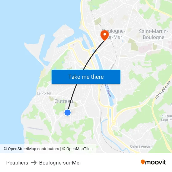 Peupliers to Boulogne-sur-Mer map