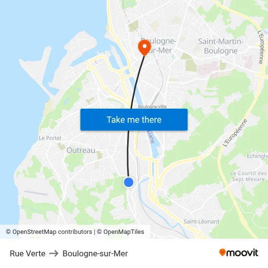 Rue Verte to Boulogne-sur-Mer map