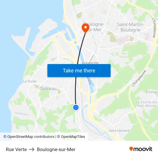 Rue Verte to Boulogne-sur-Mer map