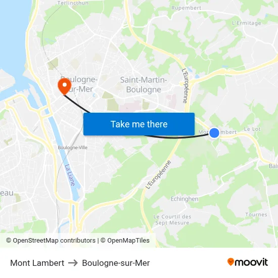 Mont Lambert to Boulogne-sur-Mer map