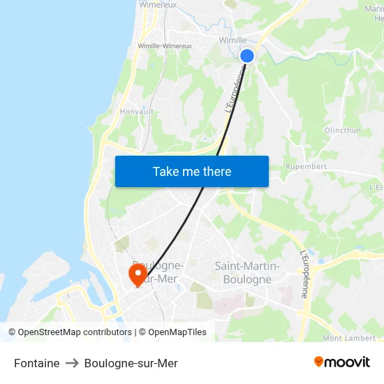 Fontaine to Boulogne-sur-Mer map