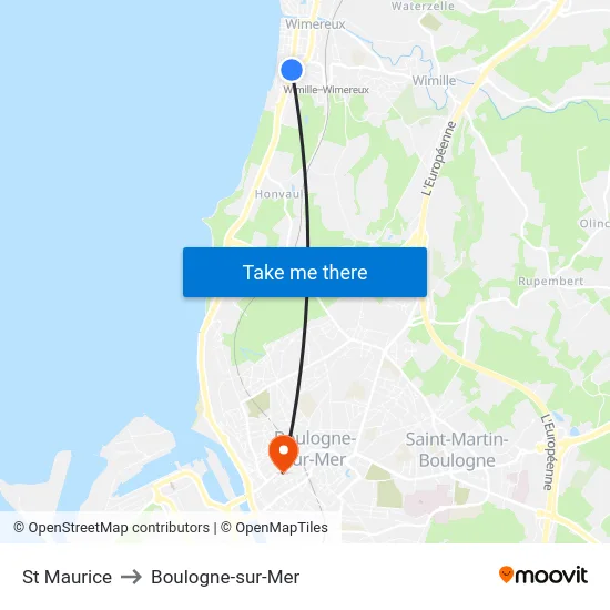 St Maurice to Boulogne-sur-Mer map