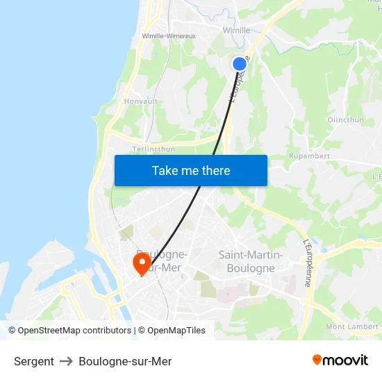 Sergent to Boulogne-sur-Mer map