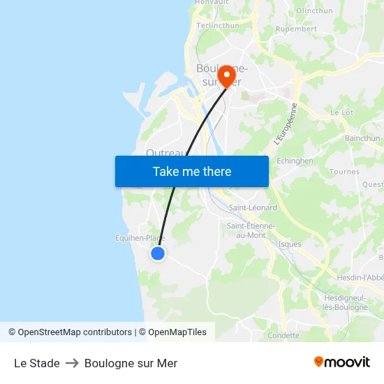 Le Stade to Boulogne sur Mer map