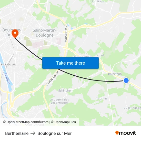 Berthenlaire to Boulogne sur Mer map