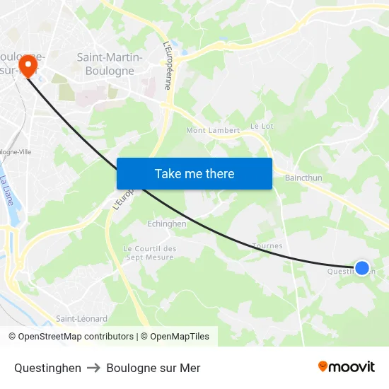 Questinghen to Boulogne sur Mer map