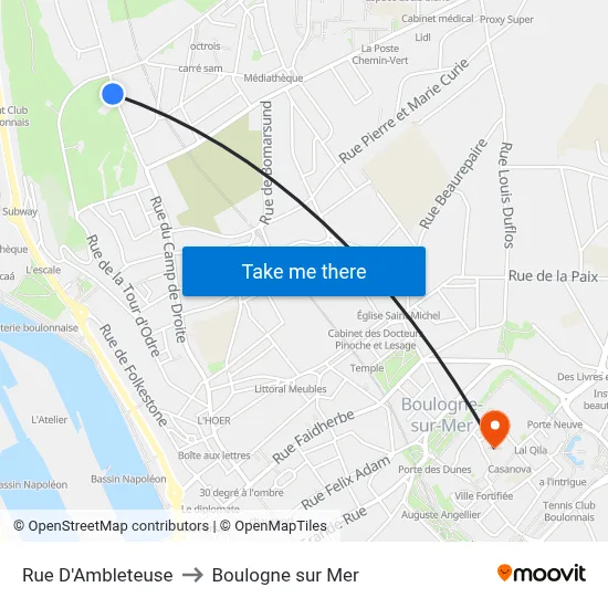 Rue D'Ambleteuse to Boulogne sur Mer map