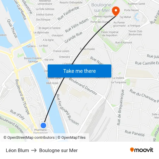 Léon Blum to Boulogne sur Mer map