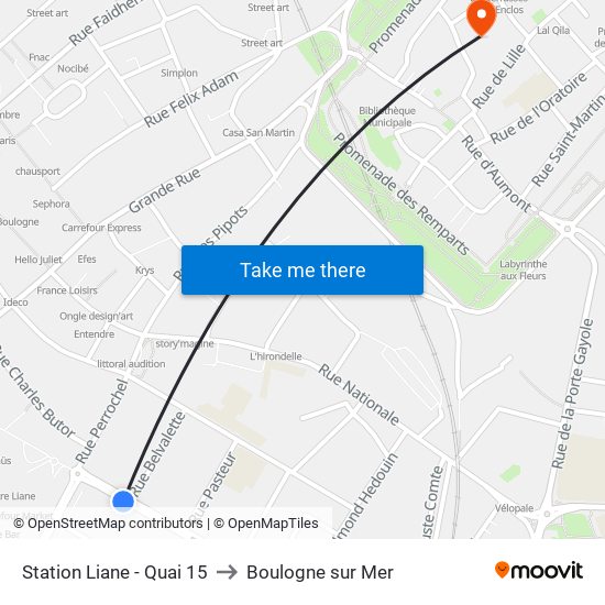 Station Liane - Quai 15 to Boulogne sur Mer map