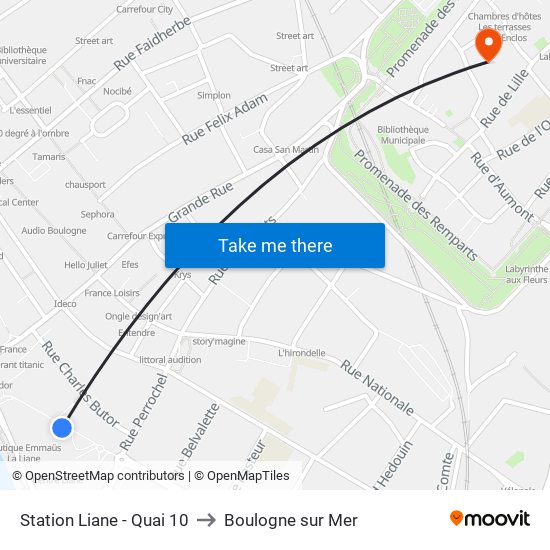 Station Liane - Quai 10 to Boulogne sur Mer map