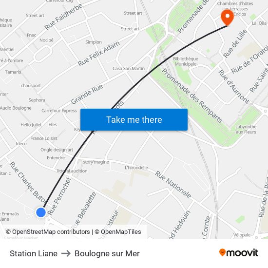 Station Liane to Boulogne sur Mer map