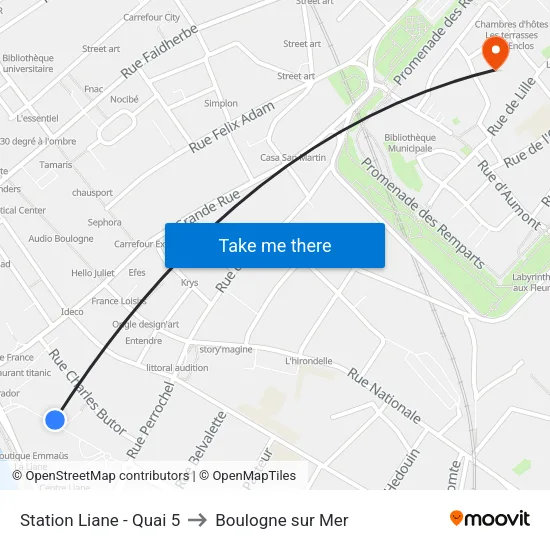 Station Liane - Quai 5 to Boulogne sur Mer map