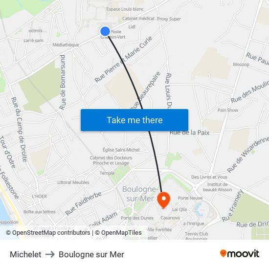 Michelet to Boulogne sur Mer map