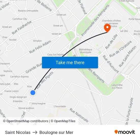 Saint Nicolas to Boulogne sur Mer map