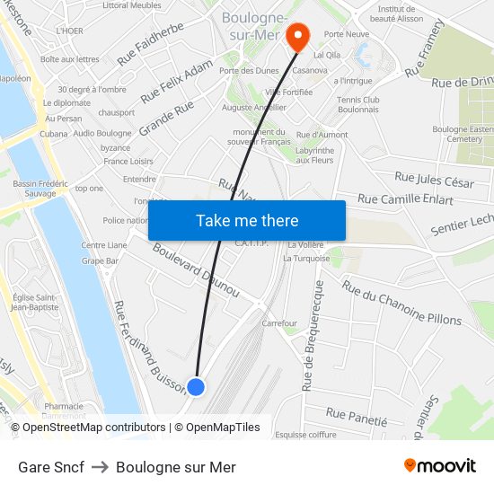 Gare Sncf to Boulogne sur Mer map