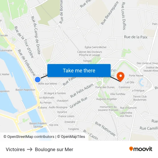 Victoires to Boulogne sur Mer map