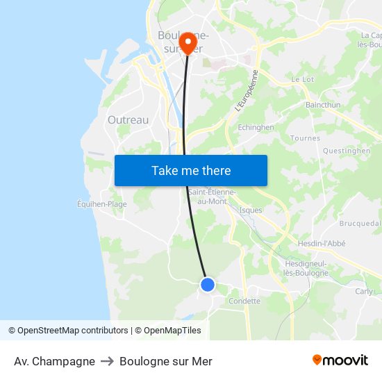 Av. Champagne to Boulogne sur Mer map