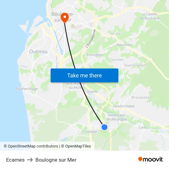 Ecames to Boulogne sur Mer map