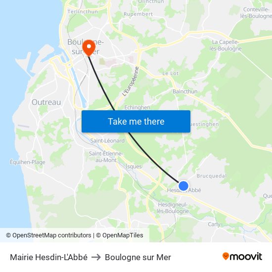 Mairie Hesdin-L'Abbé to Boulogne sur Mer map