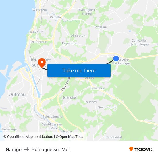 Garage to Boulogne sur Mer map