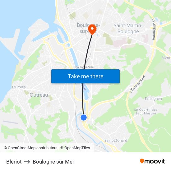 Blériot to Boulogne sur Mer map
