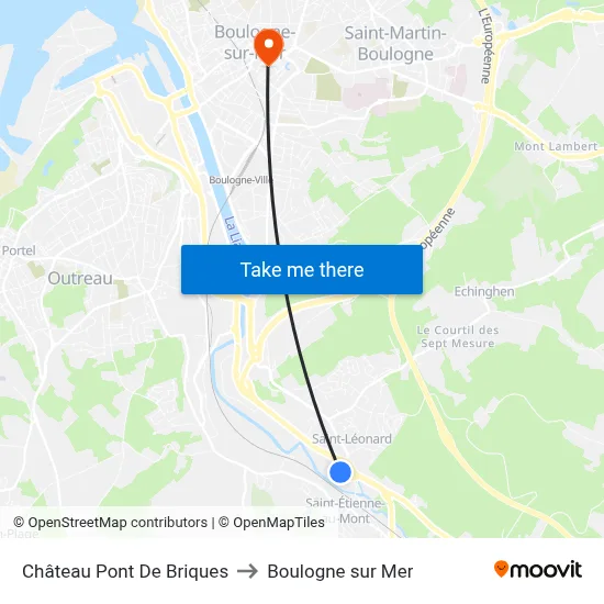Château Pont De Briques to Boulogne sur Mer map