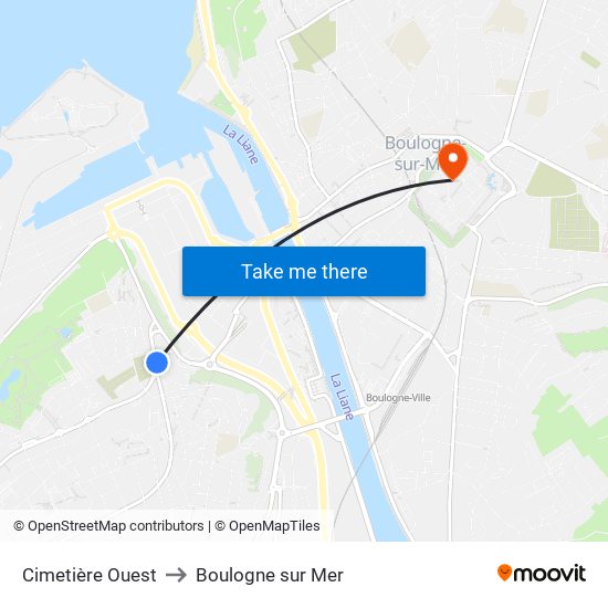 Cimetière Ouest to Boulogne sur Mer map