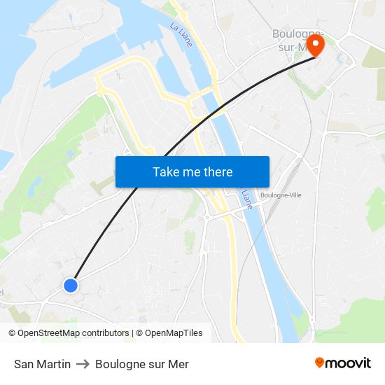 San Martin to Boulogne sur Mer map