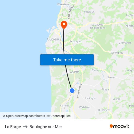 La Forge to Boulogne sur Mer map
