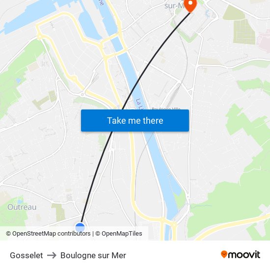 Gosselet to Boulogne sur Mer map