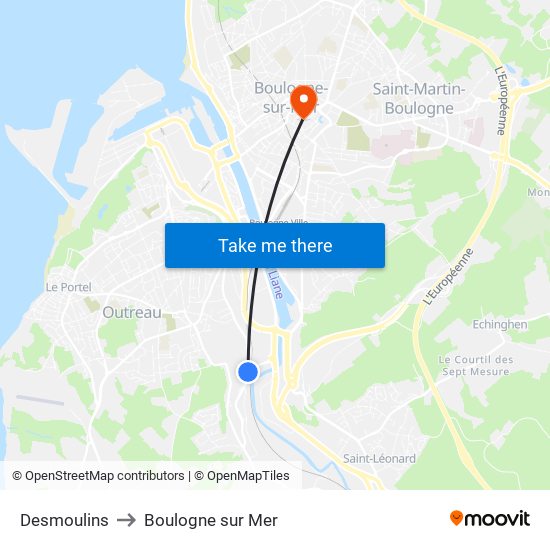 Desmoulins to Boulogne sur Mer map