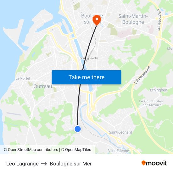 Léo Lagrange to Boulogne sur Mer map