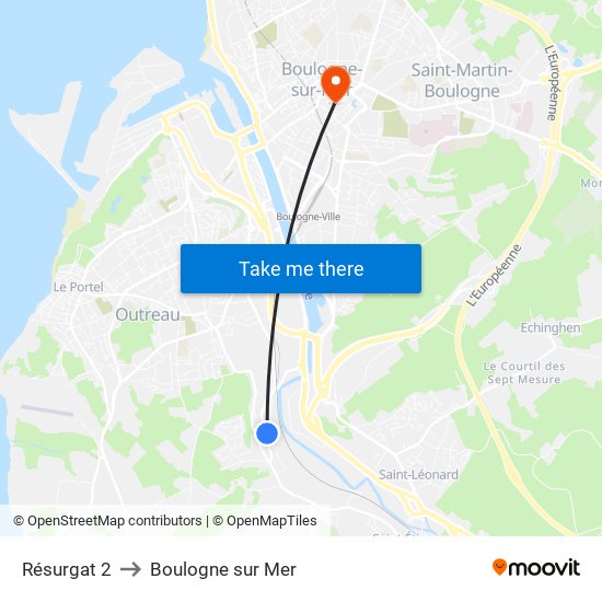 Résurgat 2 to Boulogne sur Mer map
