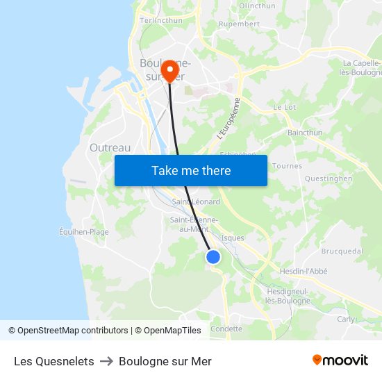 Les Quesnelets to Boulogne sur Mer map