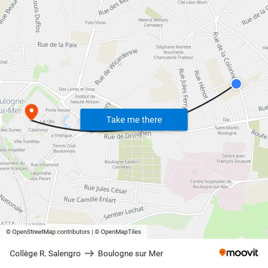 Collège R. Salengro to Boulogne sur Mer map