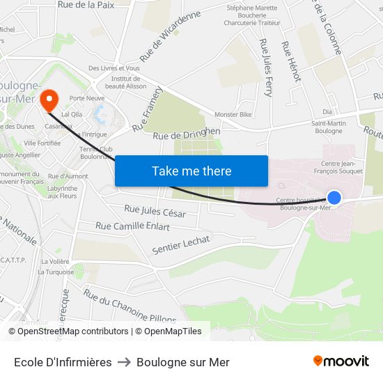 Ecole D'Infirmières to Boulogne sur Mer map