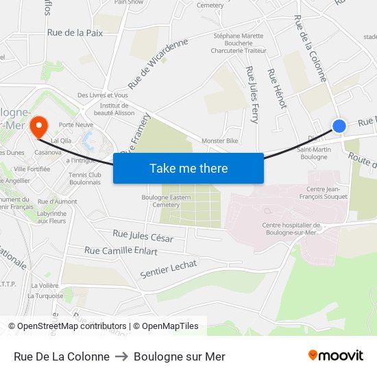 Rue De La Colonne to Boulogne sur Mer map