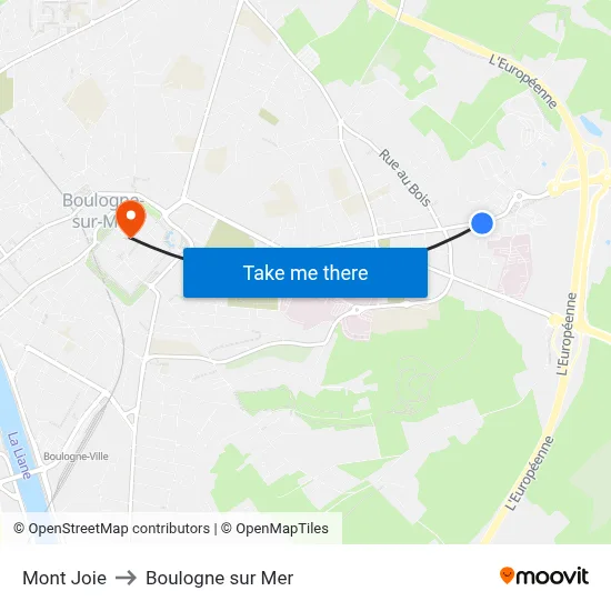 Mont Joie to Boulogne sur Mer map