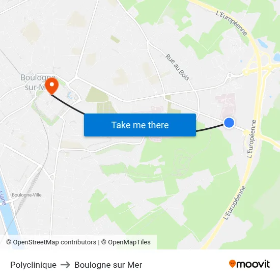 Polyclinique to Boulogne sur Mer map