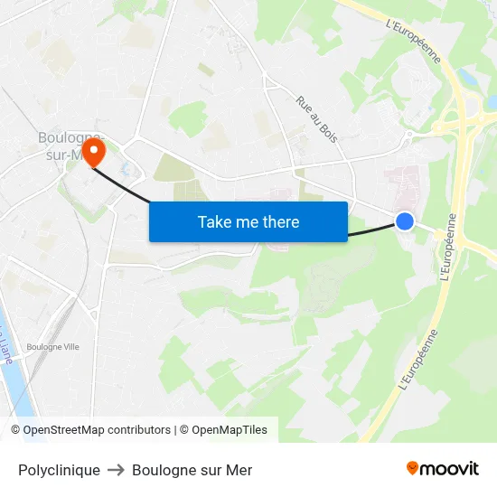 Polyclinique to Boulogne sur Mer map