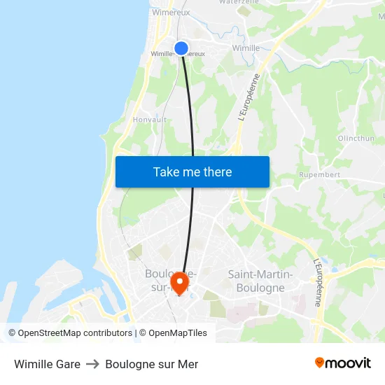 Wimille Gare to Boulogne sur Mer map