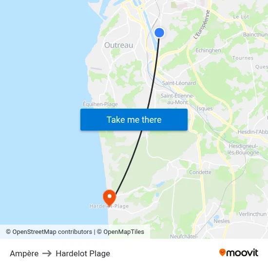 Ampère to Hardelot Plage map