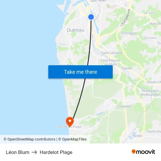 Léon Blum to Hardelot Plage map