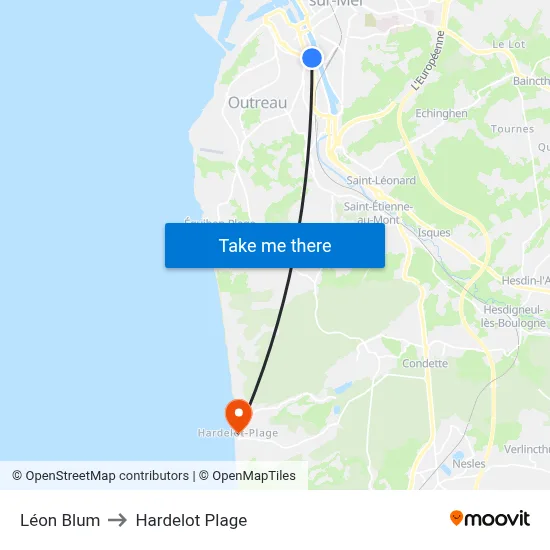 Léon Blum to Hardelot Plage map