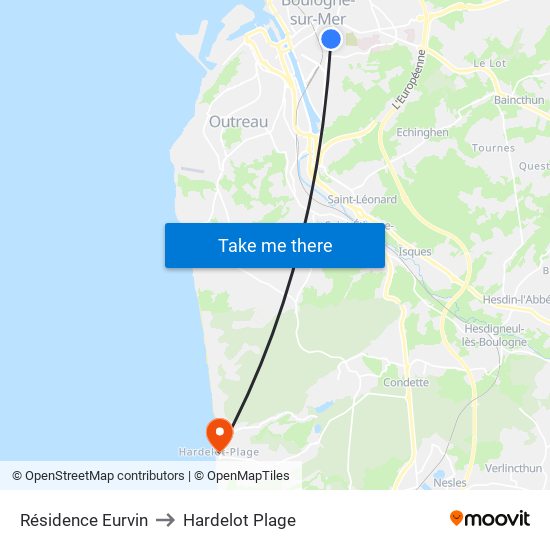 Résidence Eurvin to Hardelot Plage map