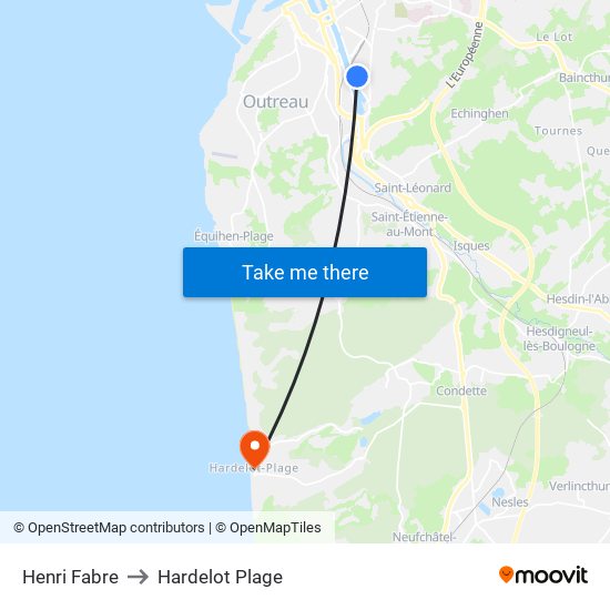 Henri Fabre to Hardelot Plage map