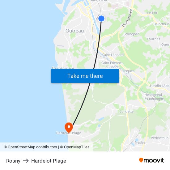 Rosny to Hardelot Plage map