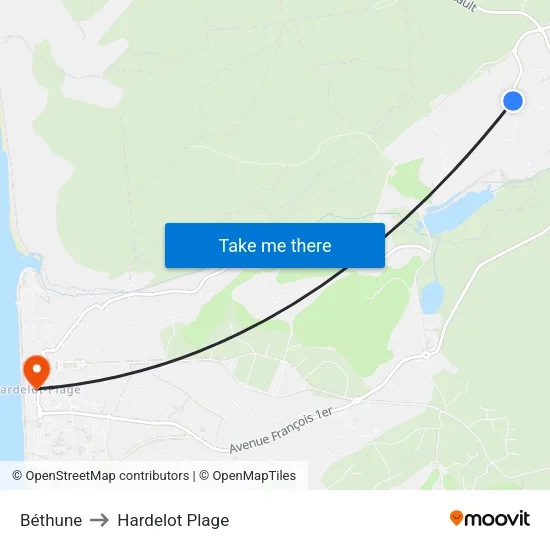 Béthune to Hardelot Plage map